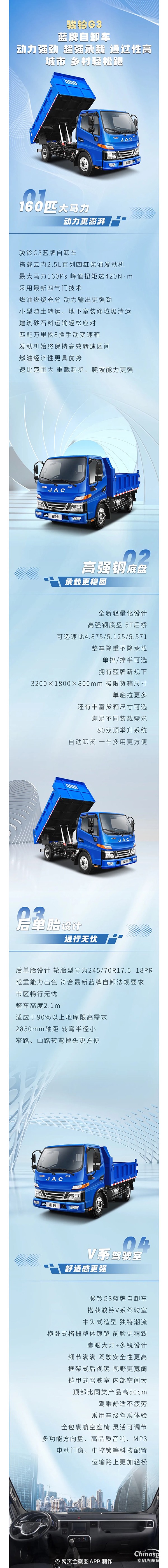 江淮1卡駿鈴G3藍(lán)牌自卸車，城鄉(xiāng)建材、砂石運(yùn)輸輕松跑！